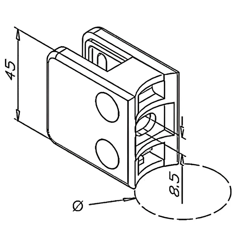 MySystem 4 x Pince à verre pour tube diam. 42,4 modèle 01 - Ep. verre 9,52 mm - Zamak aspect inox brossé