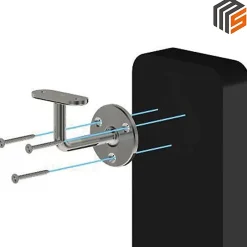 2 x Support mural fixe - Main courante plate - Platine 3 trous fraisés - Inox 316-MySystem Online