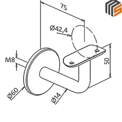 2 x Support mural fixe - Main courante diam. 42,4 mm - Fixation M8 - Noir anthracite-MySystem Best
