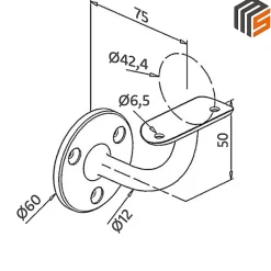 MySystem 2 x Support mural fixe - Main courante diam. 42,4 mm - Platine 3 trous fraisés - Inox 304