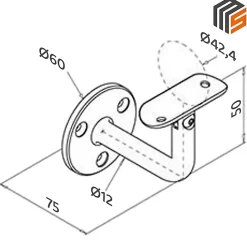 2 x Support mural orientable - Main courante diam. 42,4 mm - Platine 3 trous fraisés - Inox 316-MySystem Hot