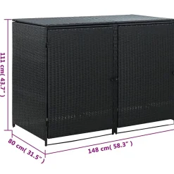 Abris pour poubelle double Résine tressée Noir 148x80x111 cm-Vidaxl Discount