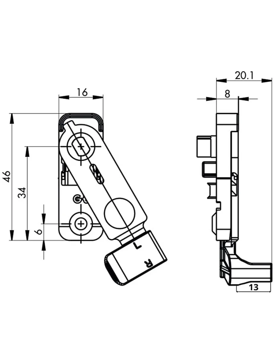 Ferco Anti-fausse manoeuvre de fenêtre oscillo-battante, gauche, 46x16mm, axe 13mm, K-16467-13-L-1 - by THIRARD
