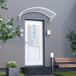 Auvent Coti 140x80, couleur blanc RAL9016, plaque incolore, polycarbonate solide-Arctom New