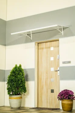 Auvent Karmel 150x83,5 couleur blanc RAL9016, plaque incolore-Arctom Clearance