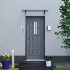 Arctom Auvent Kobi 140x82, couleur anthracite RAL7016, plaque incolore, polycarbonate solide