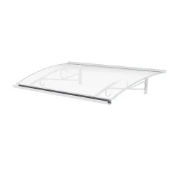 Auvent Kobi 140x82, couleur blanc RAL9016, plaque incolore, polycarbonate solide-Arctom Online