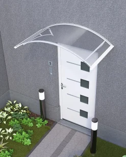 Auvent Leos 158x90, couleur blanc RAL9016, plaque incolore PMMA-Arctom Discount