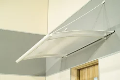 Auvent Turk 140x82, couleur blanc RAL9016, plaque incolore-Arctom New