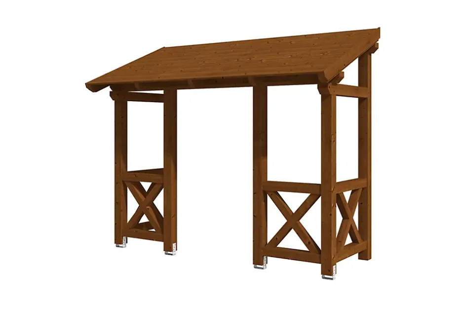 Skan Holz Auvent bois Paderborn 5, 336x156cm, épicéa, traitement coloré noyer