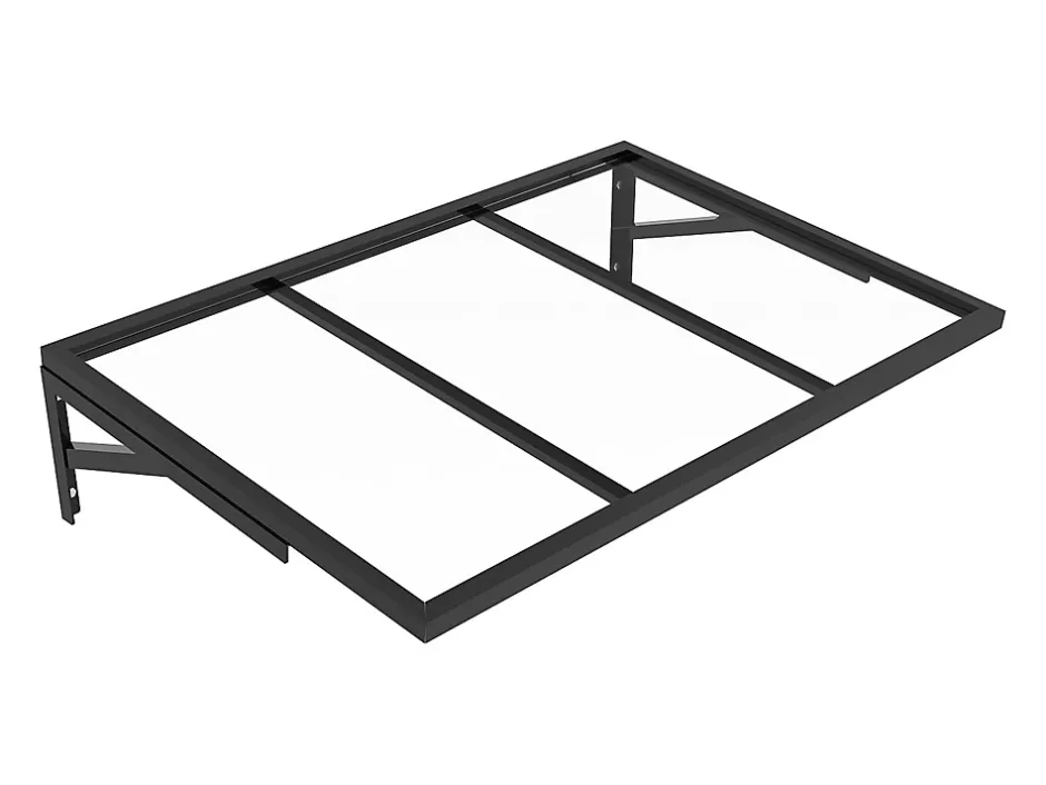 Vente-unique Auvent de porte en aluminium et acier L120 x l80 cm incliné noir - PELARU