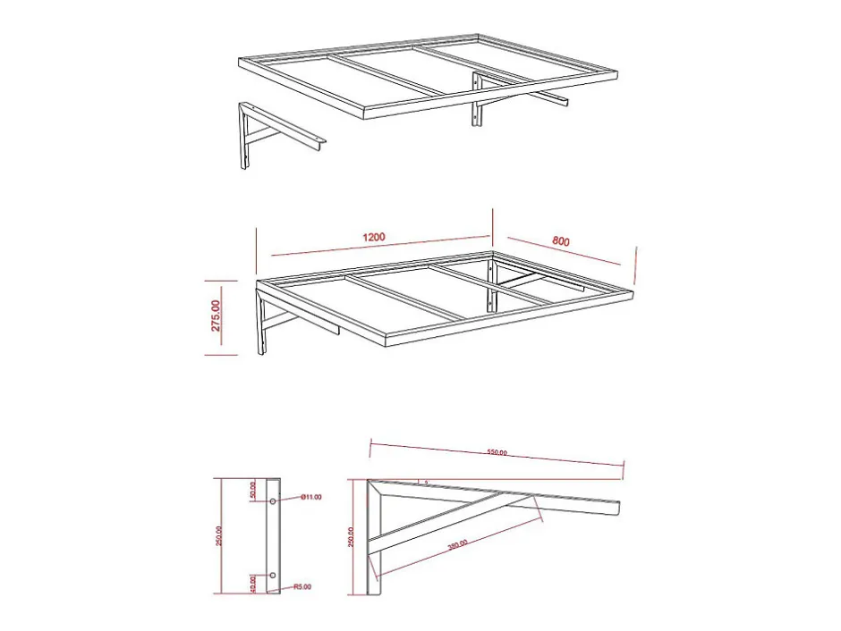 Vente-unique Auvent de porte en aluminium et acier L120 x l80 cm incliné noir - PELARU