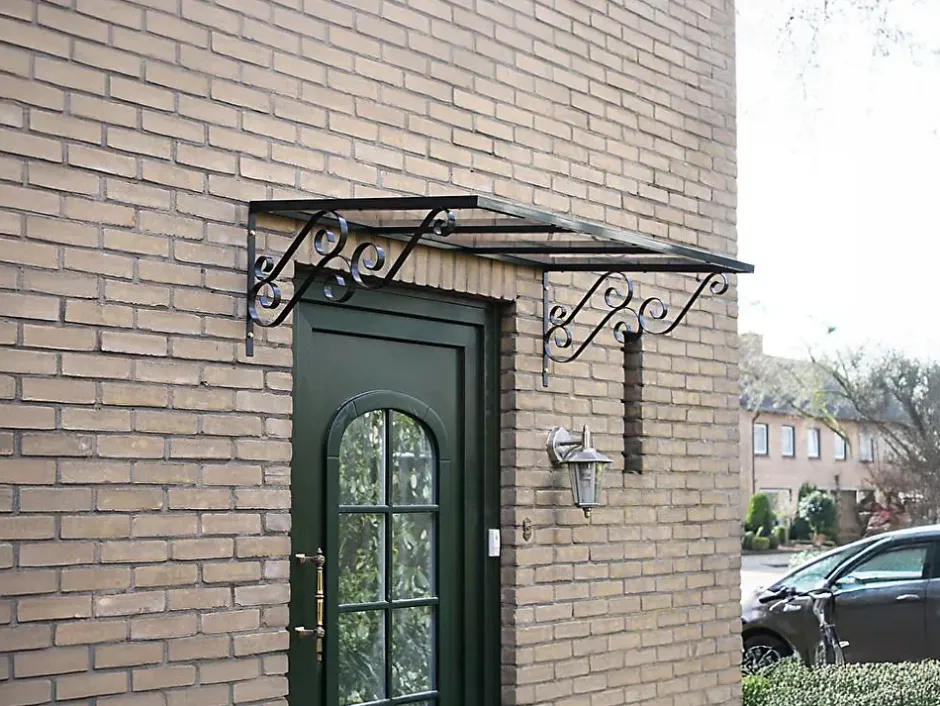 Vente-unique Auvent de porte en aluminium L150 x l80 cm incliné AMBAN