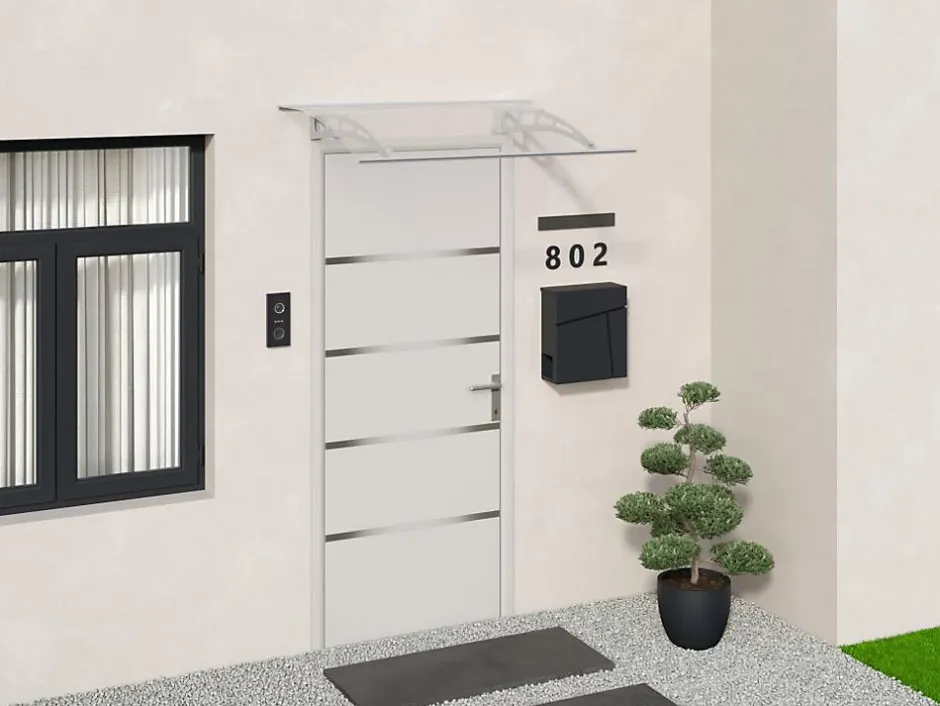 Auvent de porte en aluminium 120 x 90 cm courbé - gris - NEONA-Vente-unique Discount