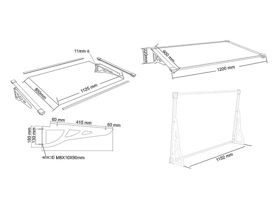 Auvent de porte en aluminium 120 x 90 cm incliné argenté KEPLER-Vente-unique New