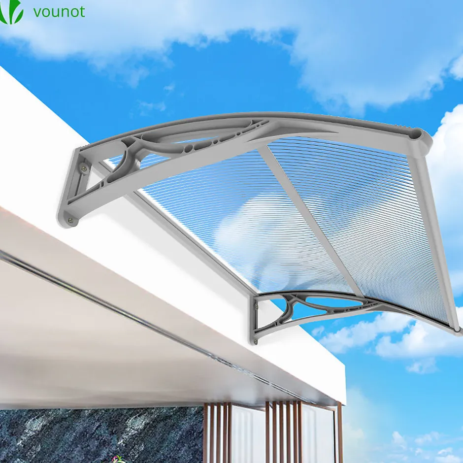 Vounot Auvent de porte marquise 120x80 cm transparent en Polycarbonate anti UV Gris