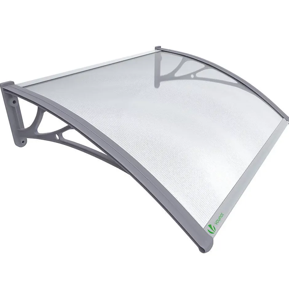 Vounot Auvent de porte marquise 120x80 cm transparent en Polycarbonate anti UV Gris