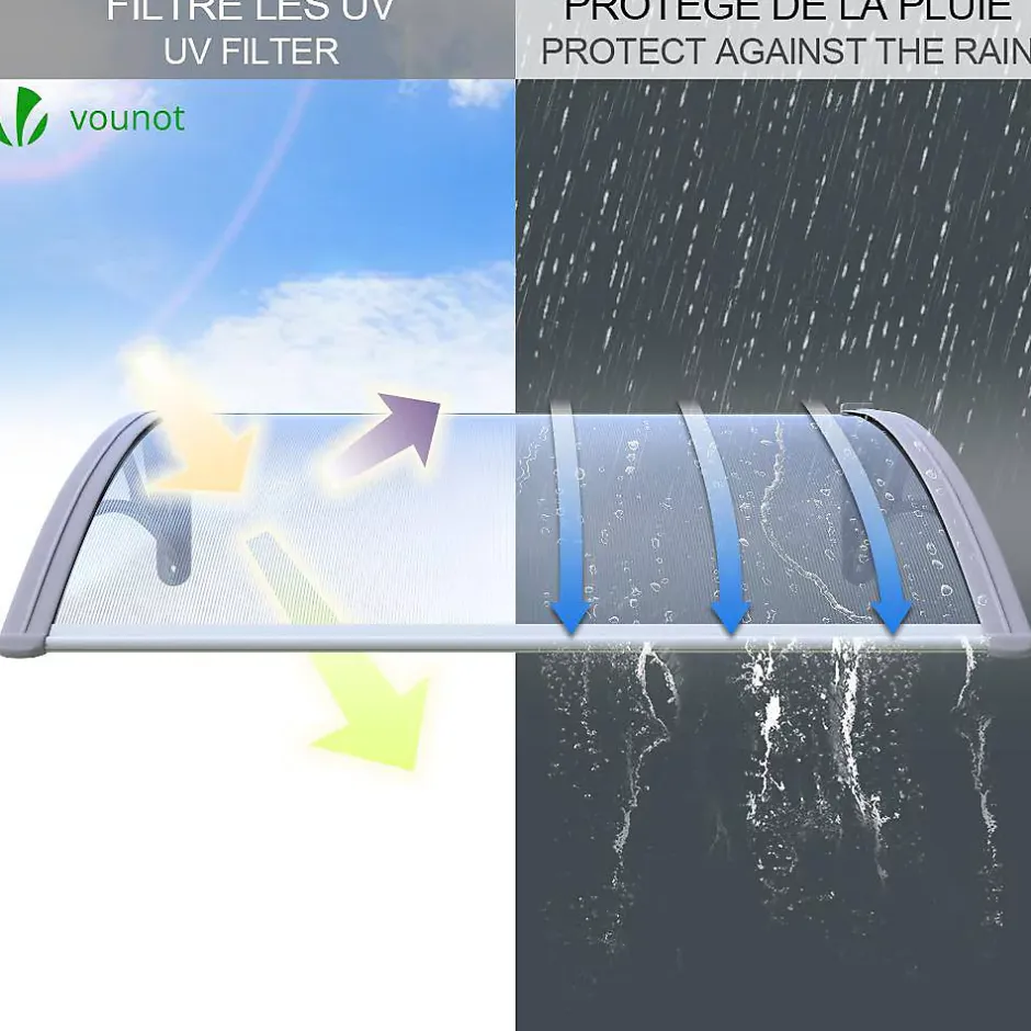 Vounot Auvent de porte marquise 120x80 cm transparent en Polycarbonate anti UV Gris