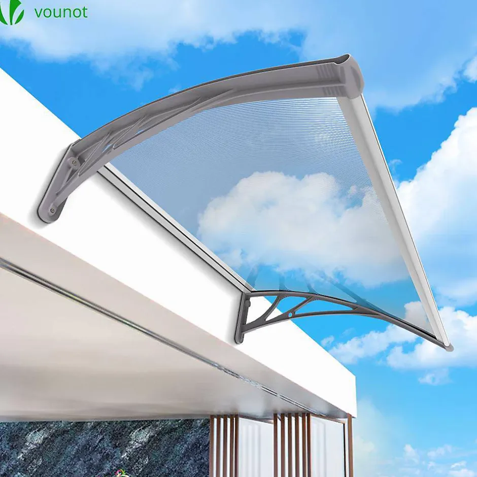 Vounot Auvent de porte marquise 120x80 cm transparent en Polycarbonate anti UV Gris