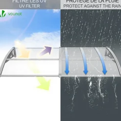 Vounot Auvent de porte marquise 200x80 cm transparent en Polycarbonate anti UV Gris