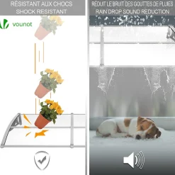 Vounot Auvent de porte marquise 200x80 cm transparent en Polycarbonate anti UV Gris