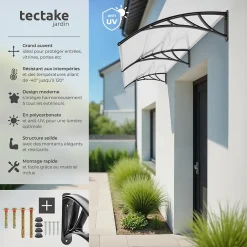 Tectake Auvent de porte Marquise Résistant aux intempéries blanc transparent