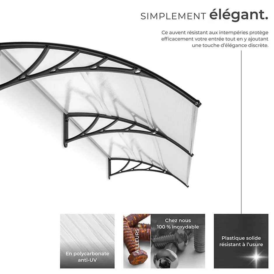 Tectake Auvent de porte Marquise Résistant aux intempéries blanc transparent