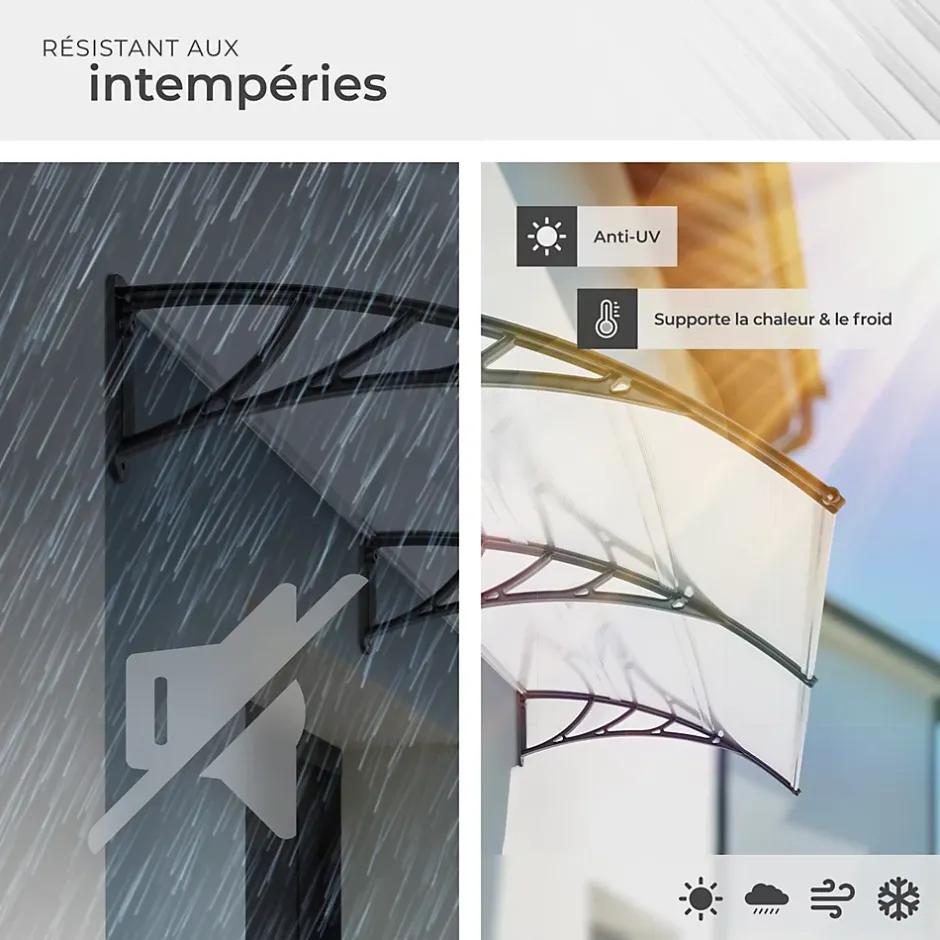 Tectake Auvent de porte Marquise Résistant aux intempéries blanc transparent