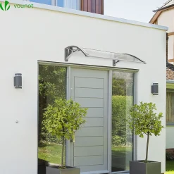 Auvent de porte marquise 100x80 cm transparent en Polycarbonate anti UV Gris-Vounot Discount