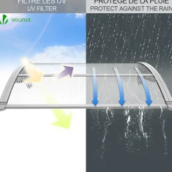 Auvent de porte marquise 100x80 cm transparent en Polycarbonate anti UV Gris-Vounot Discount