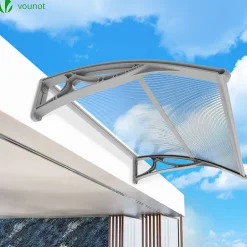 Auvent de porte marquise 100x80 cm transparent en Polycarbonate anti UV Gris-Vounot Discount