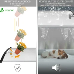 Vounot Auvent de porte marquise 120x80 cm transparent en Polycarbonate anti UV Noir