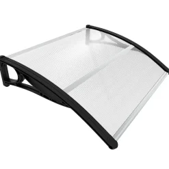 Vounot Auvent de porte marquise 100x80 cm transparent en Polycarbonate anti UV Noir