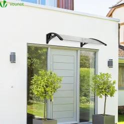 Vounot Auvent de porte marquise 100x80 cm transparent en Polycarbonate anti UV Noir