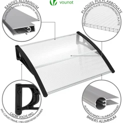 Vounot Auvent de porte marquise 100x80 cm transparent en Polycarbonate anti UV Noir