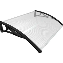 Vounot Auvent de porte marquise 120x80 cm transparent en Polycarbonate anti UV Noir