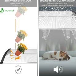 Vounot Auvent de porte marquise 120x80 cm transparent en Polycarbonate anti UV Noir