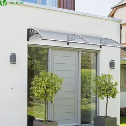 Vounot Auvent de porte marquise 200x80 cm transparent en Polycarbonate anti UV Gris