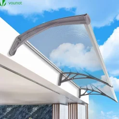 Vounot Auvent de porte marquise 200x80 cm transparent en Polycarbonate anti UV Gris