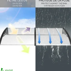 Auvent de porte marquise 200x80 cm transparent en Polycarbonate anti UV Noir-Vounot Best