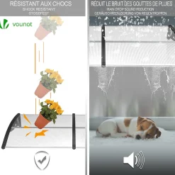 Auvent de porte marquise 200x80 cm transparent en Polycarbonate anti UV Noir-Vounot Best