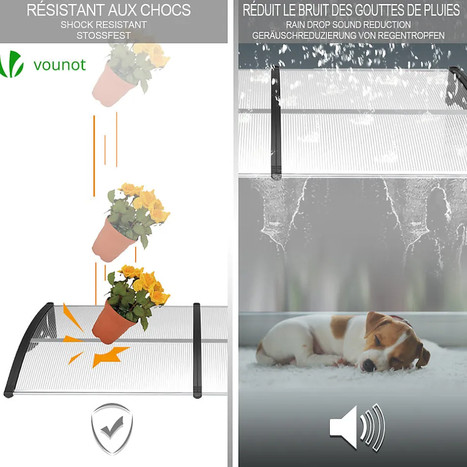 Auvent de porte marquise 200x80 cm transparent en Polycarbonate anti UV Noir-Vounot Best