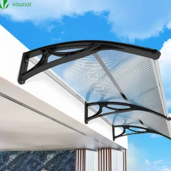Auvent de porte marquise 200x80 cm transparent en Polycarbonate anti UV Noir-Vounot Best