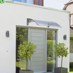 Vounot Auvent de porte marquise 100x80 cm transparent en Polycarbonate anti UV Gris