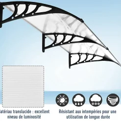 Auvent marquise de porte design voûté arrondi dim. 195L x 80l x 23H cm polycarbonate plastique noir-Outsunny