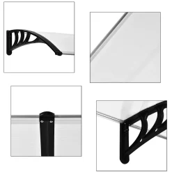 Auvent marquise de porte design voûté arrondi dim. 195L x 80l x 23H cm polycarbonate plastique noir-Outsunny
