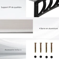 Outsunny Auvent marquise de porte design voûté arrondi dim. 122L x 89l x 24H cm polycarbonate PP noir
