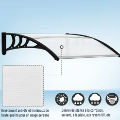 Auvent marquise de porte design voûté arrondi dim. 100L x 80l x 23H cm polycarbonate plastique noir-Outsunny Sale