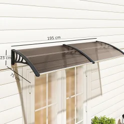 Outsunny Auvent marquise de porte design voûté arrondi dim. 195L x 80l x 23H cm polycarbonate fumé brun plastique noir