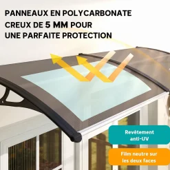 Outsunny Auvent marquise de porte design voûté arrondi dim. 195L x 80l x 23H cm polycarbonate fumé brun plastique noir